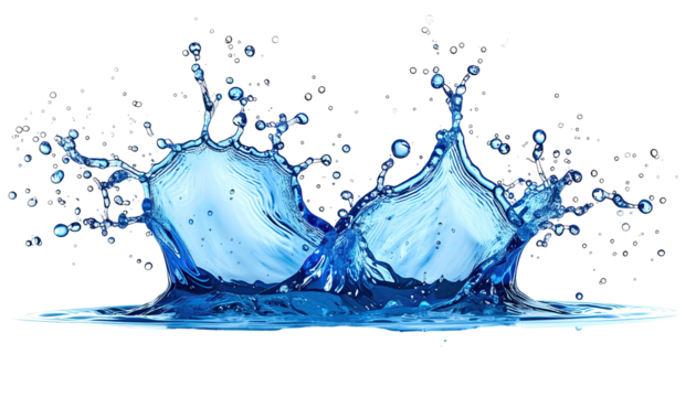 A vibrant water splash, with a powerful burst of blue liquid