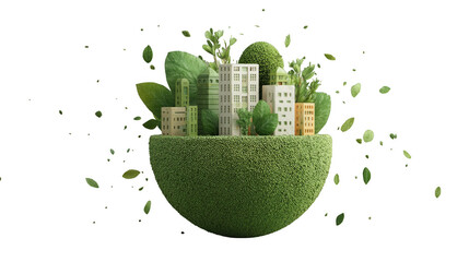 A city is surrounded by a green bowl