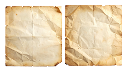 Two antique, crumpled paper sheets