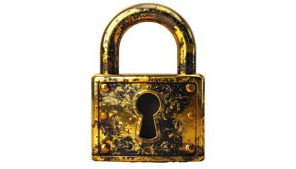 Aged, golden padlock,  dark background