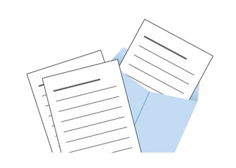 レポート用紙,便箋などを封筒に入れたイラストです。ビジネスシーンに。