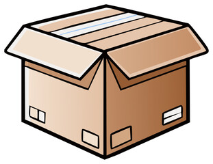 Open cardboard box with flaps lifted upward. Vector illustration.