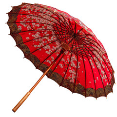 A red umbrella with flowers on it