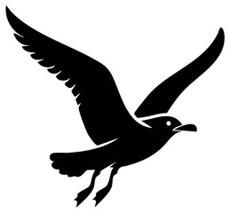 Fototapeta premium Vector illustration: a flying gull silhouette with open wings and minimalistic design against a clean background.