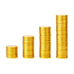 Four stacks of golden coins arranged in ascending order representing growth and success