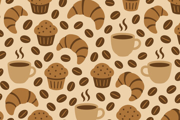 Coffee, Croissant and Muffin Seamless Pattern � Cozy Bakery Design