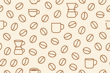 Coffee Outline Pattern - Minimalist Coffee Beans, Cups, and Pour Over Vector
