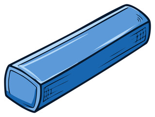 Blue Rectangular Eraser Object Cartoon Style Art Illustration on White
