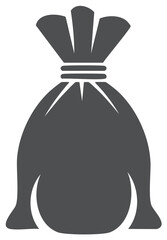 Simple tied sack or pouch icon in gray. Bag silhouette on white background.