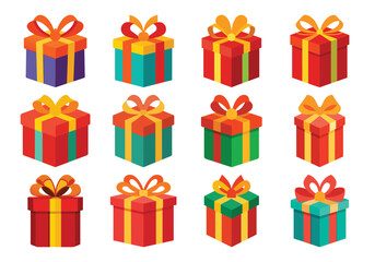 Fototapeta premium Twelve Colorful Gift Boxes with Bows for Holidays