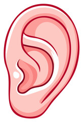 Cartoon Illustration of a Human Ear, Pink and White, for Medical or Educational Use, Auditory System