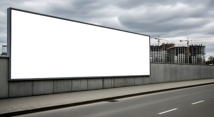 Fototapeta premium Blank billboard under construction site and cloudy sky