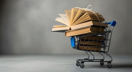 Stack of books in a shopping cart