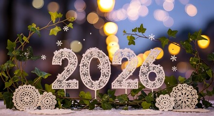 Sparkling 2026 numbers with festive bokeh lights