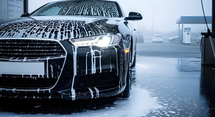 Car covered in suds at a car wash