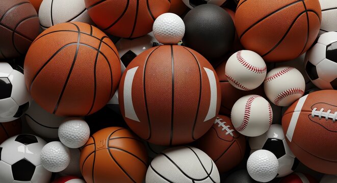 Various sports balls collection close-up