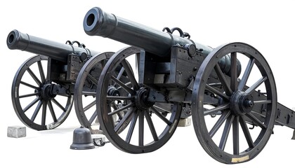 Two antique cannons on a white background