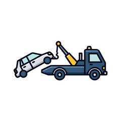 Naklejka premium Tow truck service helps move broken automobile. Roadside assistance and tow truck service provides support to vehicle. Get roadside assistance with tow truck service for your business design.