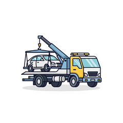 Naklejka premium Tow truck services for roadside assistance and vehicle recovery. Tow truck transports car to garage, offering roadside assistance and emergency breakdown support.