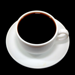Cup of black coffee on black background closeup view 