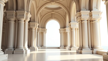 Classical architecture interior with arched columns
