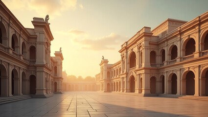 Fototapeta premium Classical architecture courtyard at sunset
