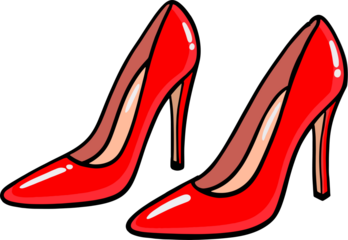 Red High Heel Shoes Pair PNG – Shiny Leather Cartoon Style