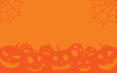 Halloween pumpkin banner. Spooky lanterns silhouettes, scary jack-o-lanterns halloween vector.