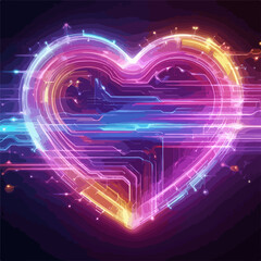 Neon Holographic Heart PNG – Futuristic Romantic Icon Transparent