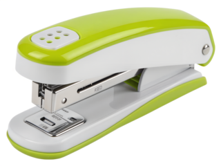 Bright lime-green stapler with white accents

