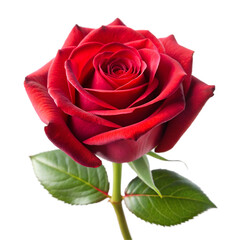 Fototapeta premium Single Red Rose With Green Leaves Isolated On Black Background flower bloom