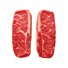 Two delicious slices of marbled raw steak ready for cooking perfection