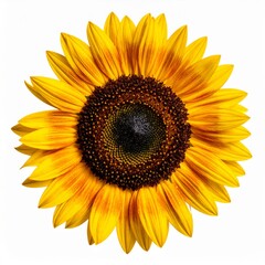 Radiant Yellow Sunflower with Golden Petals and Dark Central Disk Isolated on White