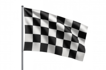 Checkered racing flag fluttering against transparent backdrop, signaling finish line victory and motorsport excitement