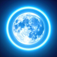 Glowing Blue Moon Surrounded by a Luminous Ring in a Dark Space Background