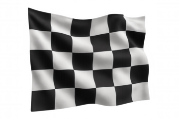Checkered flag waving in the wind, isolated on transparent background, symbolizing motorsport and racing competitions