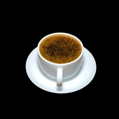 Black coffee cup with black background closeup view 