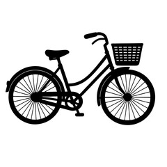 Fototapeta premium Bicycle with Basket Silhouette Vintage Bike Illustration