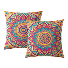 Vibrant mandala pattern decorative throw pillows for bohemian home decor accents
