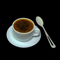 Coffee cup with black background closeup view 