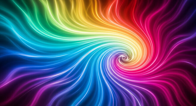 A vibrant swirl of rainbow colored light trails emanating from a central point with a spiral effect created with generated ai
