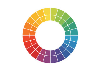 Obraz premium A segmented color wheel showing gradual transitions between various colors marked by white grid lines