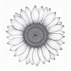 Detailed Sunflower Botanical Illustration with Delicate Petals and Intricate Details