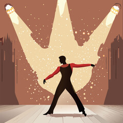 Silhouette of a dancer in a spotlight on a stage, dramatic lighting.