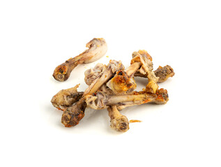 Chicken Leftovers, Unfinished Grilled Chicken on Dirty Plate Isolated, Meat Pieces and Bones after Dinner
