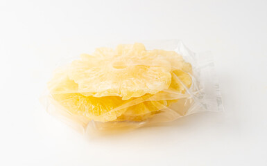 Dry Pineapple Rings Isolated, Candy Pineapples, Dehydrated Yellow Sugar Fruit, Candied Fruits Circles