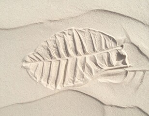 Leaf Imprint in Smooth Beach Sand Creating a Natural Pattern with Light Beige Color and Fine Texture