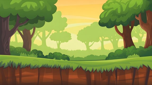 Seamless spring forest landscape, never ending vector nature background with separated layers for game