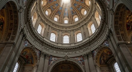 Obraz premium Grand Dome Interior with Sunbeams Streaming Through Windows.