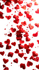 Red heart-shaped petals cascading on black
